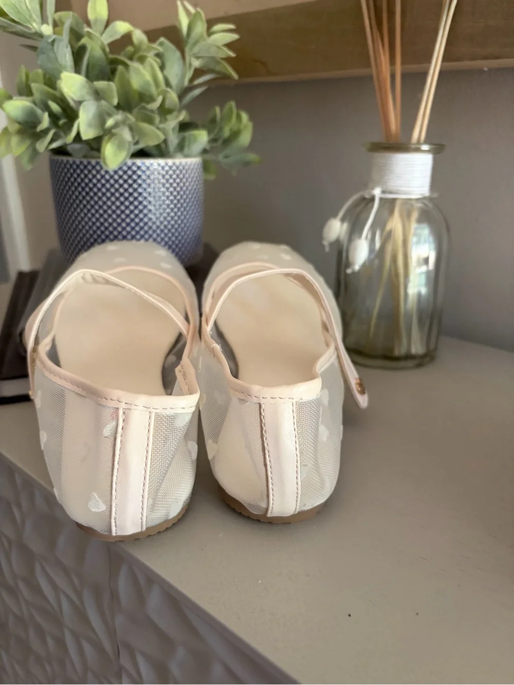 bebe Girls Cream Heart Mesh Mary Janes